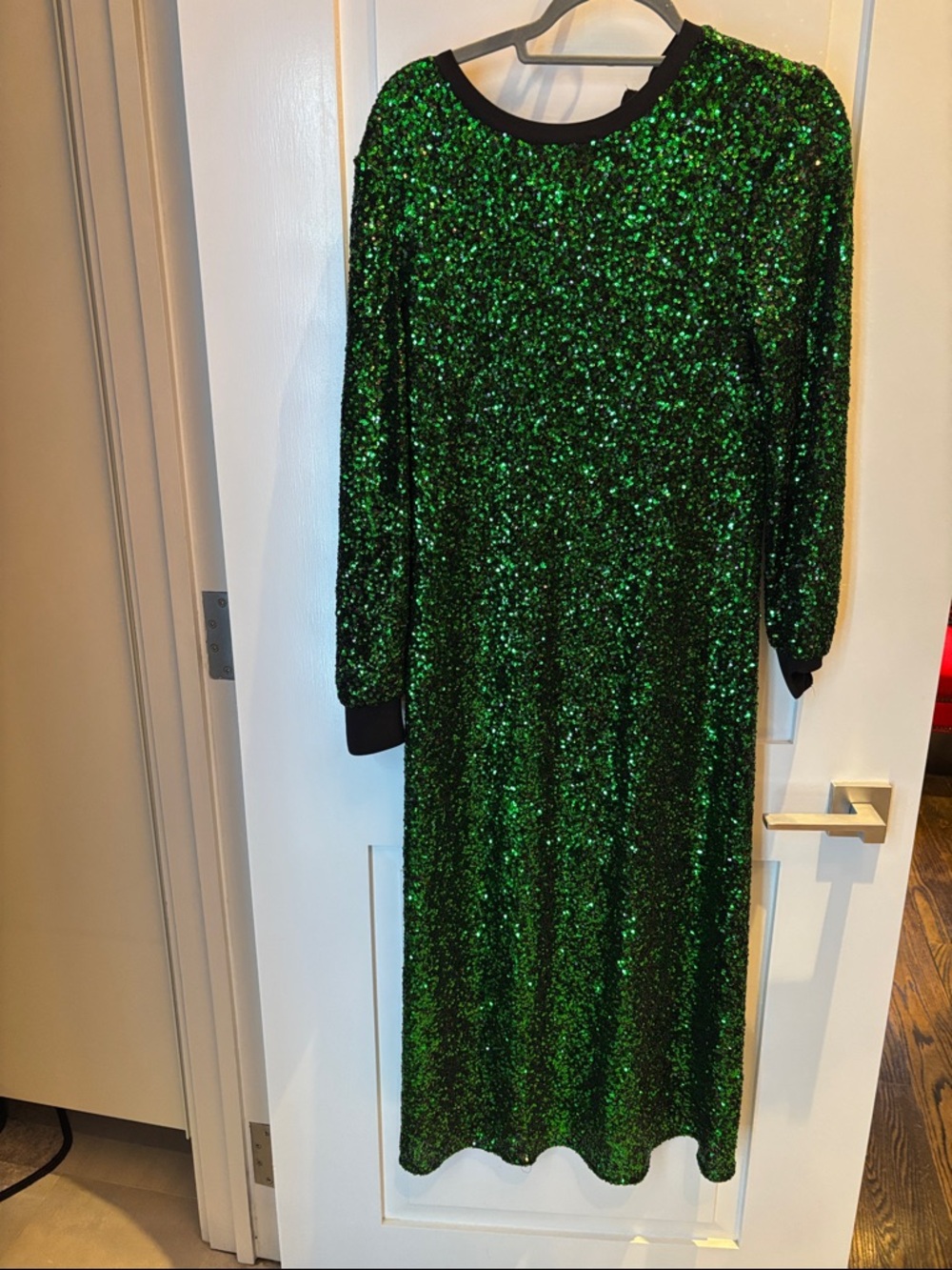 Autograph Green Sequin Dress with Black Trim